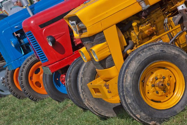 a line of tractors